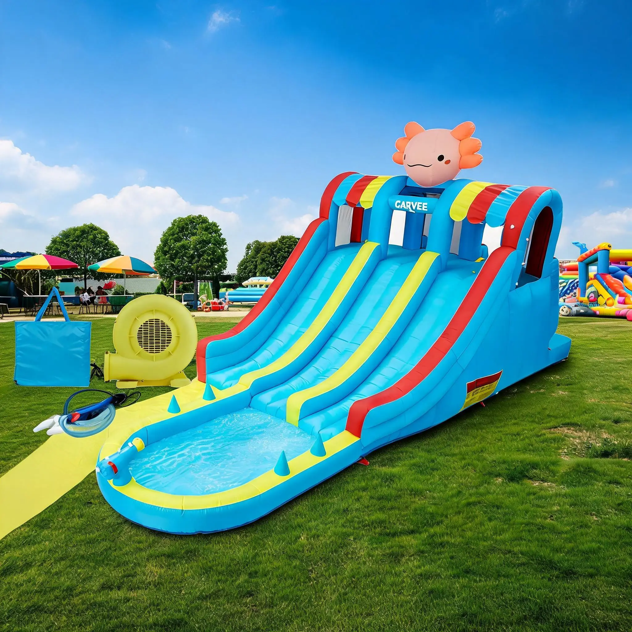 Inflatable Bouncy Castle Water Park for Kids – Large Pool, Dual Slides, Climbing Walls, Durable Oxford, Outdoor & Indoor Playhouse – Garden Playground