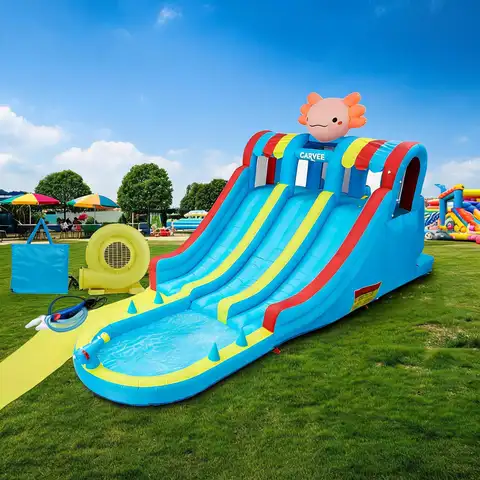 Inflatable Bouncy Castle Water Park for Kids – Large Pool, Dual Slides, Climbing Walls, Durable Oxford, Outdoor & Indoor Playhouse – Garden Playground