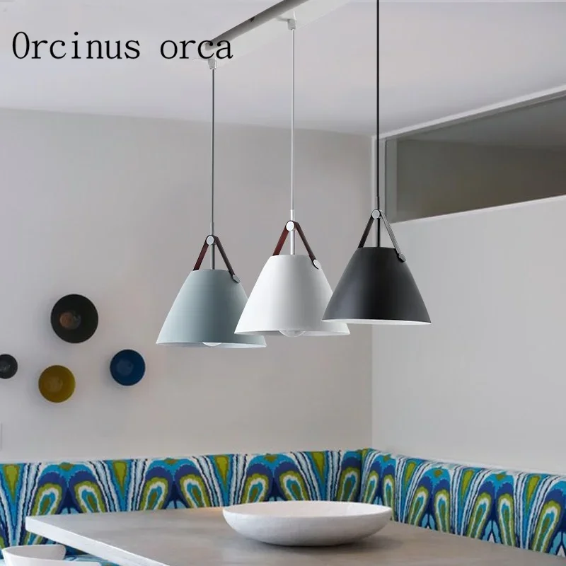 

Nordic modern simple color single head chandelier restaurant bedroom modern personality creativity LED iron pendant lamp