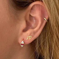 Delicate 925 Sterling Silver Minimalist Small Tiny Animal Snake Stud Earring Girl Second Hole Multi Piercing Cute Lovely Jewelry
