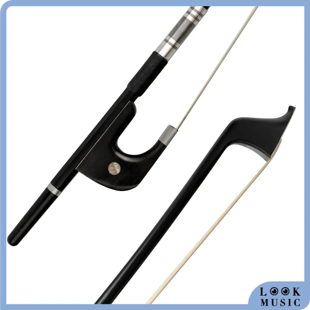 LOOK Upright Double Bass Bow Carbon Fiber German Bow Natural White Horsehair Bow Hair Durable Well Balanced 4/4-1/8 Size