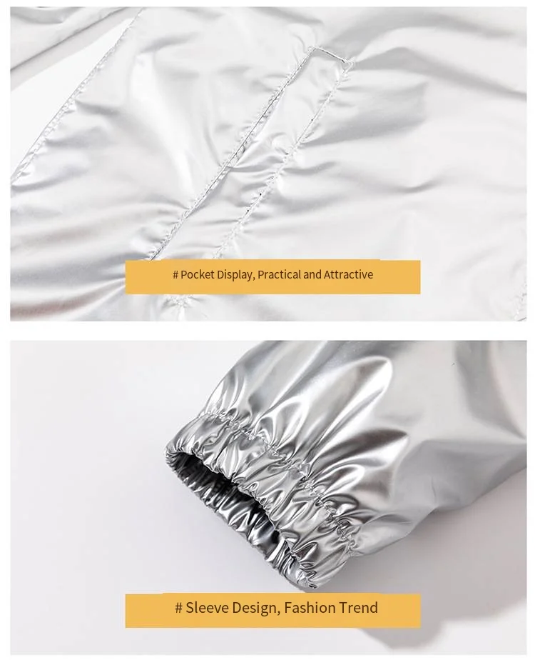 Frühlings- und Herbst-Glanzjacke, große Größen, trendige Marke, reflektierende Herrenjacke aus hellem Stoff in Silber, lässige sportliche Kapuzenjacke – Detail 1
