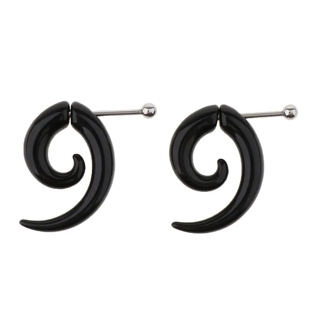 2-6pack 1 Pair Black Acrylic Fake Spiral Snail U-shaped Ear Expander