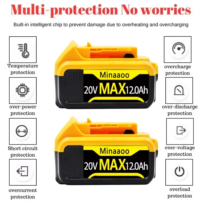 

New 20V 6.0Ah 8.0Ah 12Ah DCB200 Replacement Li-ion Battery for DeWalt MAX DCB205 DCB201 DCB203 power tool Battery