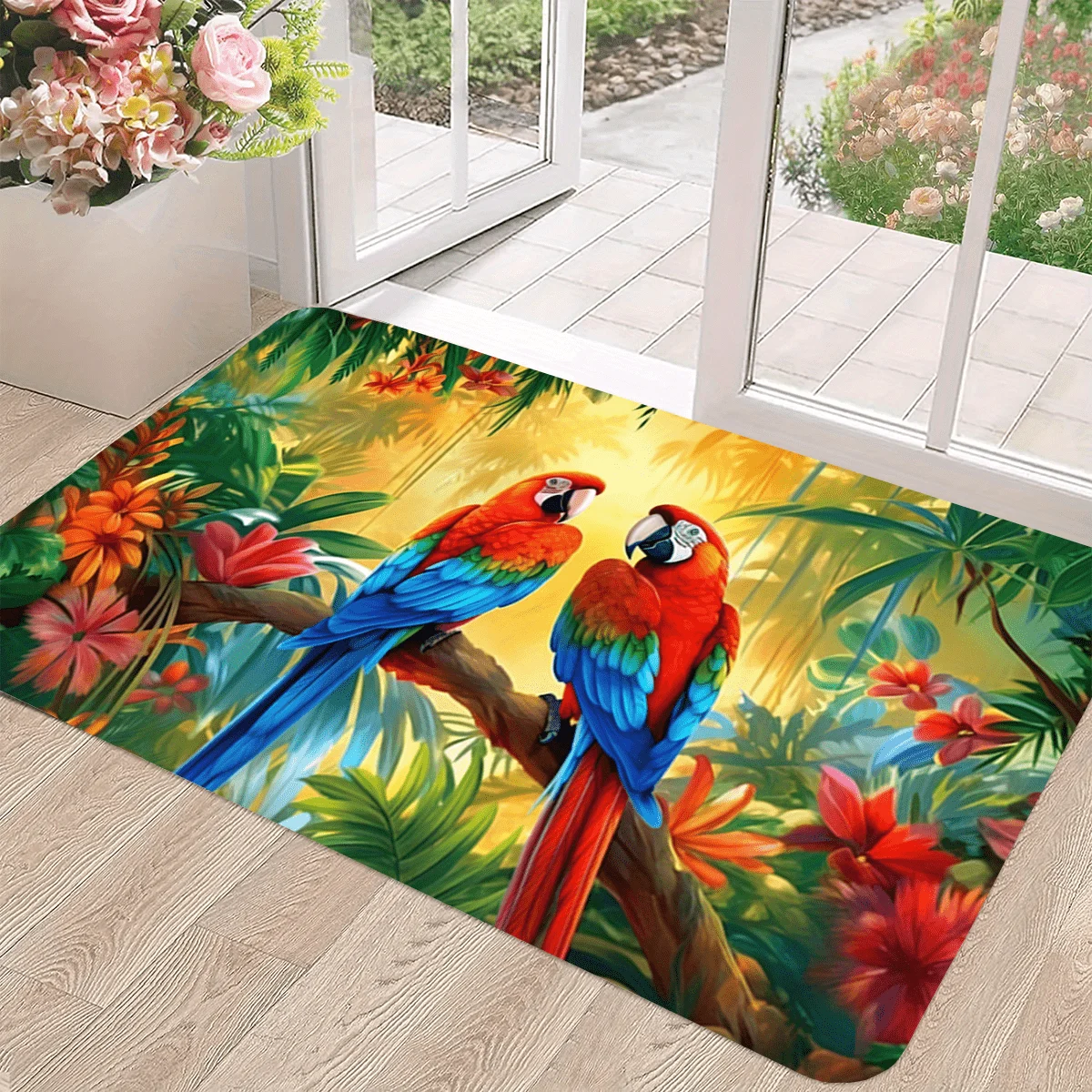 1pc Cartoon Parrot Decorative Floor Mat, Soft Anti Slip And Floor Mat, Floor Mat, Machine Washable, Kitchen And Living Room La