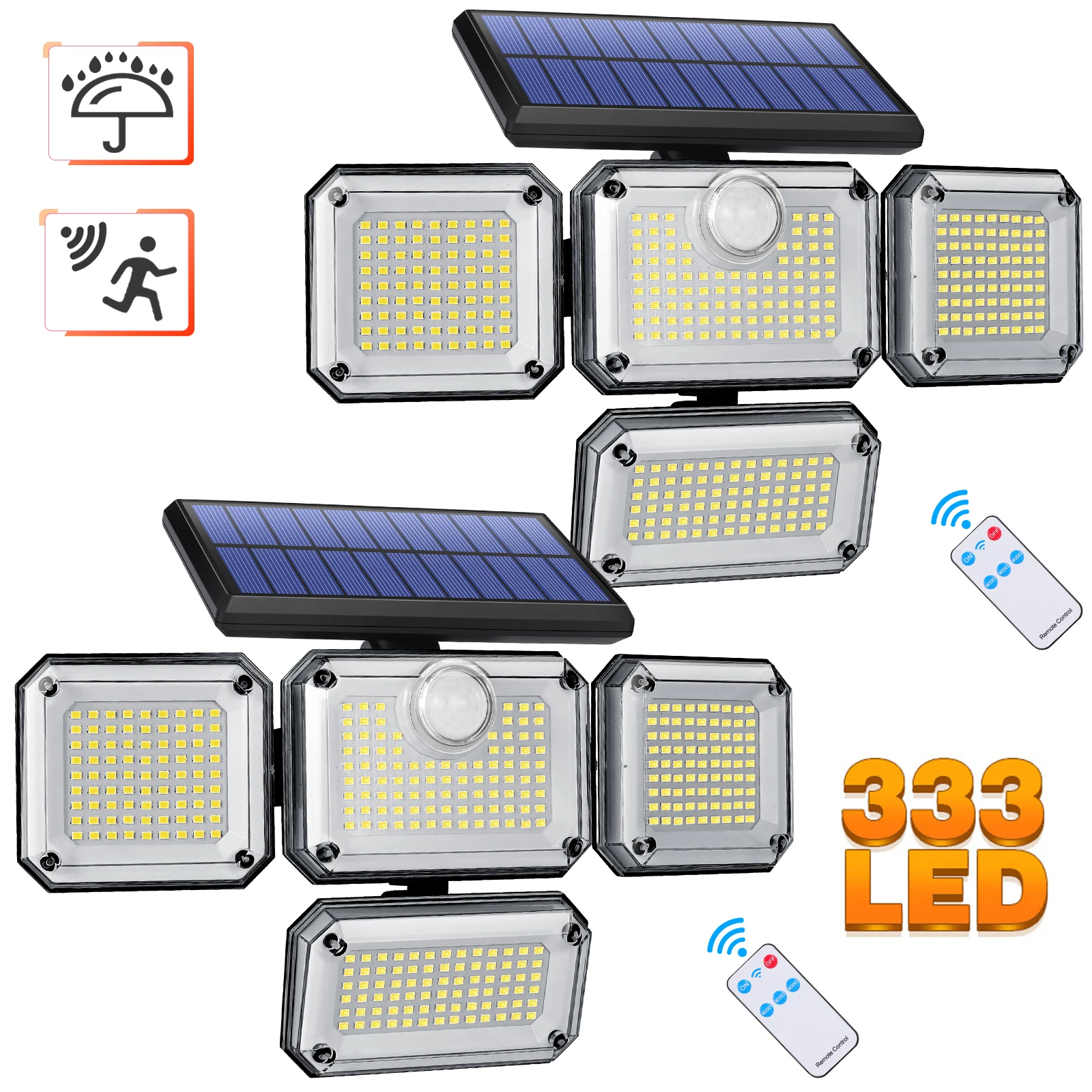 333 Outdoor Solar Lights Led Solar Lamp With Motion Sensor Remote Control Sunlight Waterproof Garden Lighting Head Adjustable