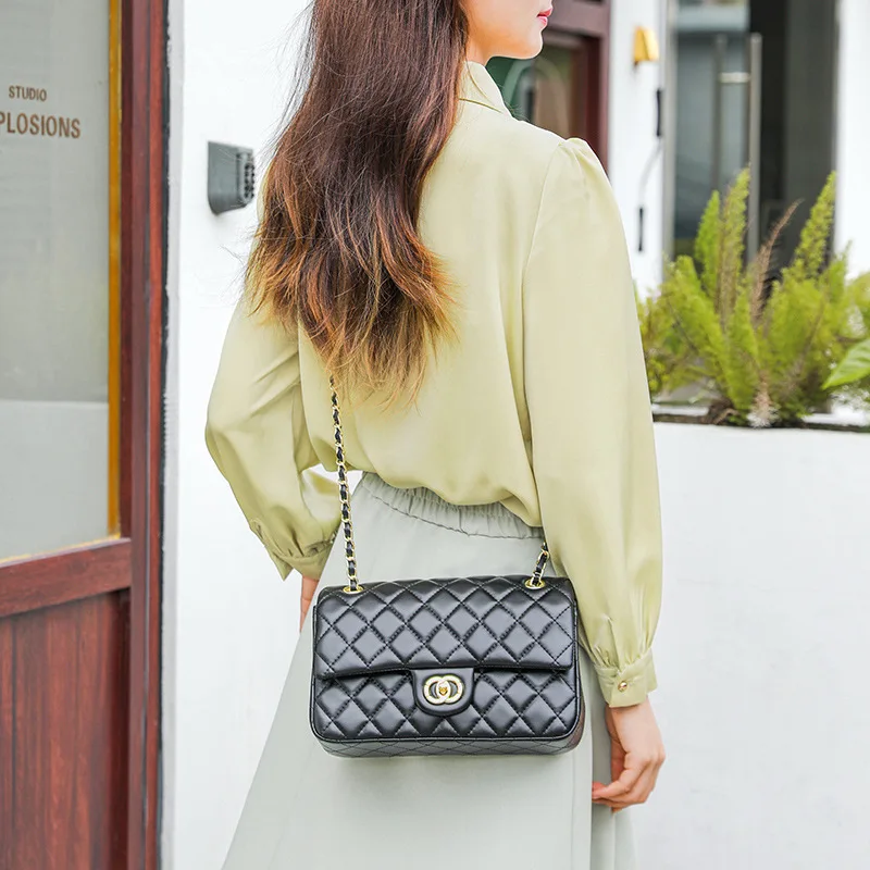 

Women's Classic Elegant Leather Crossbody Bag Double Circle DIY Diamond Grid Chain Shoulder Handbag Messenger Tote