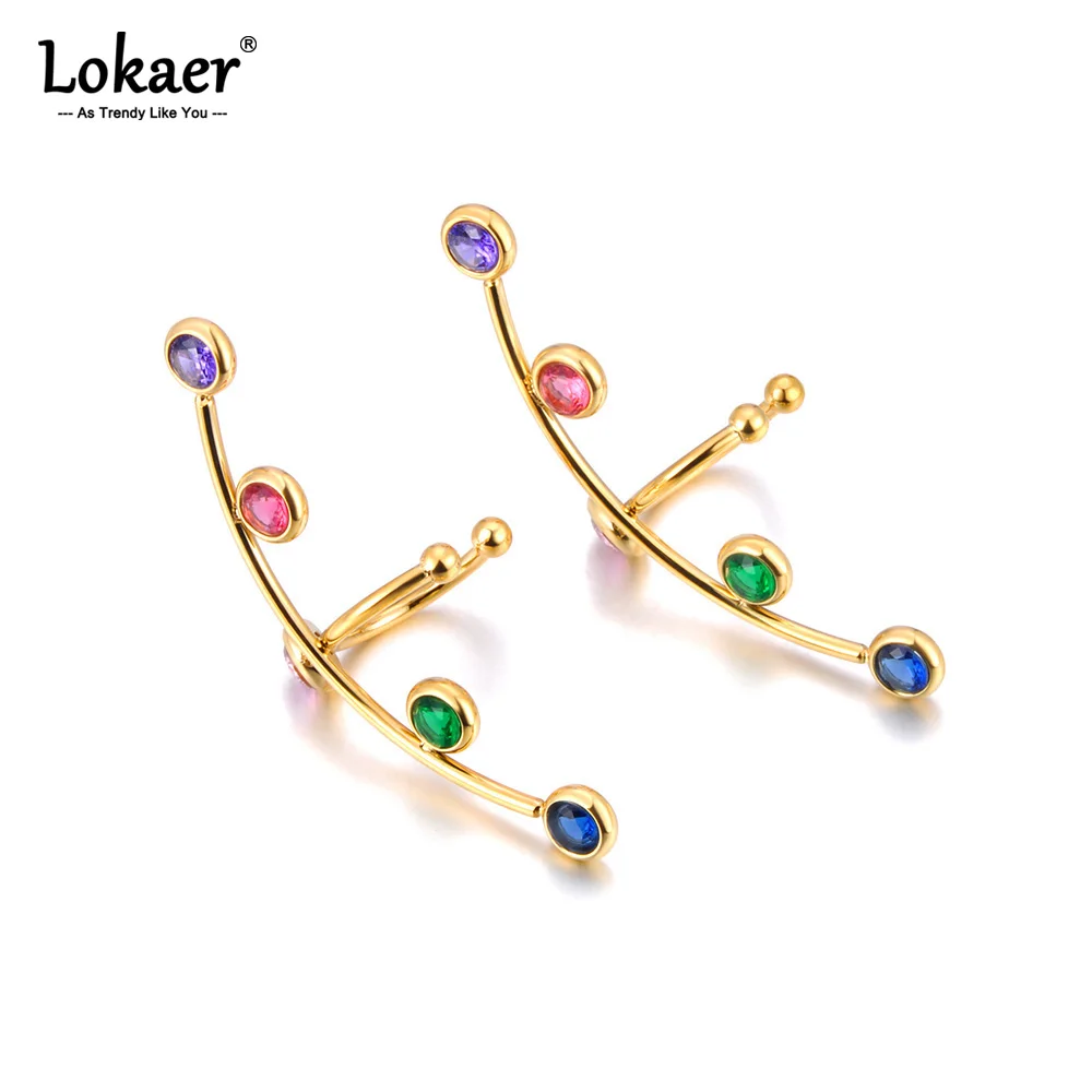 Lokaer bunte Zirkonia Edelstahl verstellbare Clip Ohrringe für Frauen keine Punktion Knorpel exquisiten Schmuck e24057