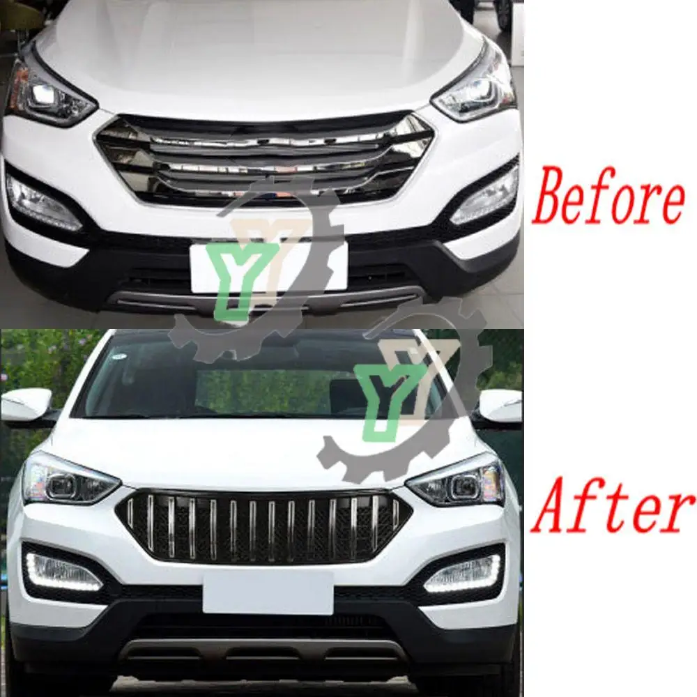 Front Bumper Chrome Grille Centre Panel Styling Upper Racing Grill For Hyundai Santa fe 2013 2014 2015 2016 Car Accessories