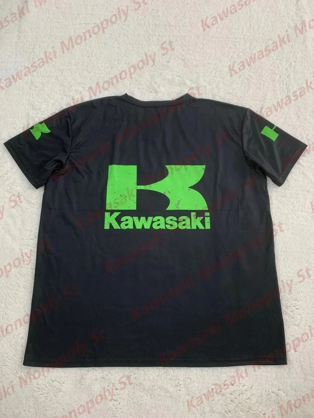 New Summer Men Kawasaki Racing Green Logo Skull Print Short Sleeve Black Retro Motorcycle T-Shirt Kid/Adult Training Riding Top