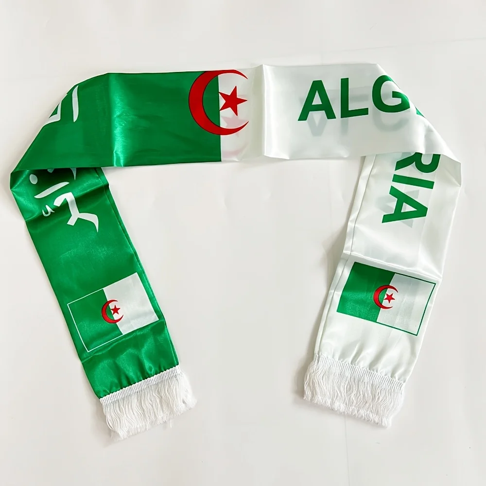 [The Banner] 1pc 5.51X53.15inch Algeria Scarf Banner, Double-Layer Double-Sided Printed Scarf with Tassels