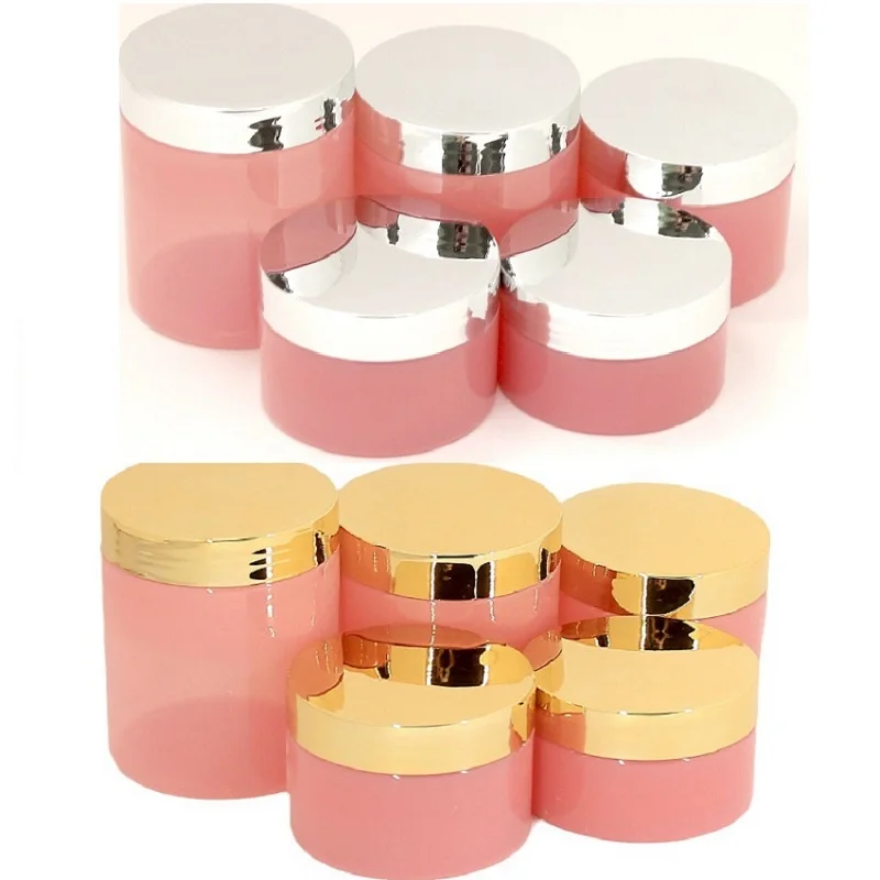 22pcs 100g 120g 150g 200g 250g Light Red Face Cream Jar Glossy Gold Lid Cosmetics Travel Container Shiny Silver Lid Cream Pot