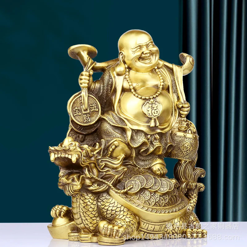 37cm Copper Maitreya Laughing Buddha Figurine Brass Bag Monk Gold Bag Large Home Store Opening Housewarming Gift
