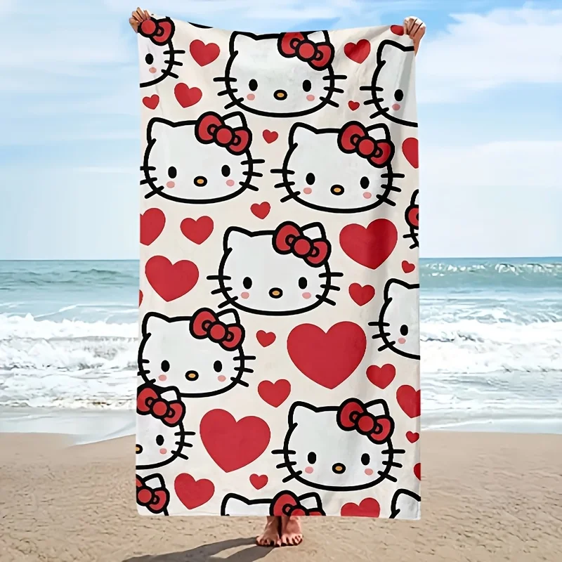 Hello Kitty Red Heart strandlaken Enkelzijdig bedrukt Zacht microvezel strandlaken Zwembad Strandvakantie accessoire Zoet mooi cadeau