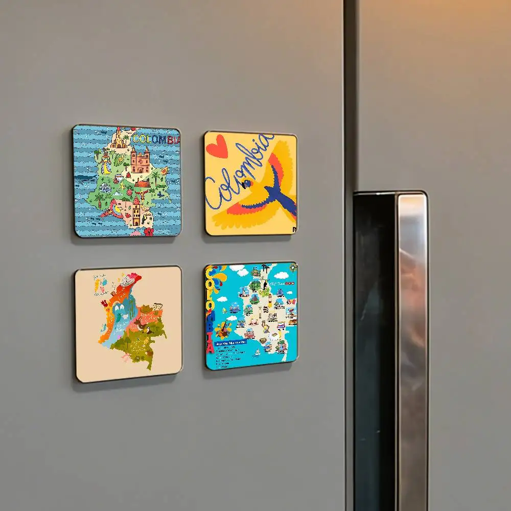 Map Of Colombia Fridge Magnet Set Creative Square Decorative Adhesive Stickers Magnets For Festival Gift