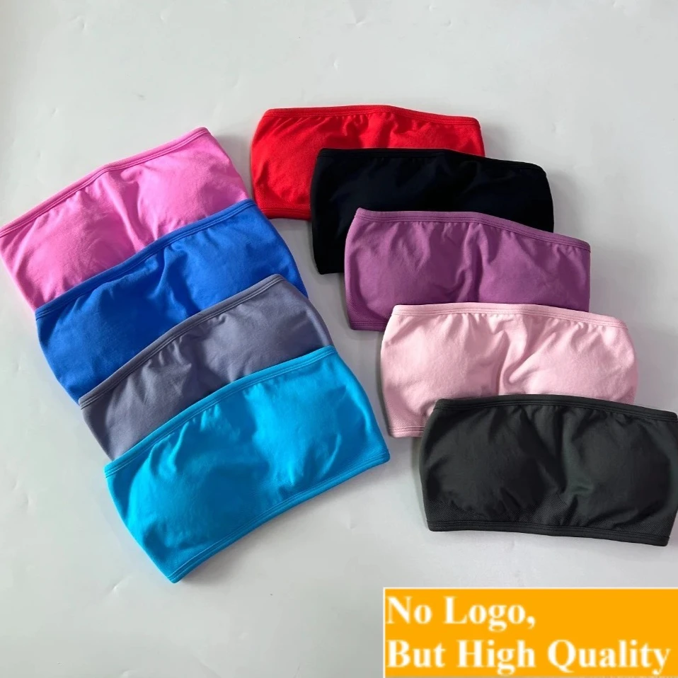 NO LOGO Women Strappy Backless Bandeau Sports Bra Seamless Yoga Tank Top Scrunch Fitness Gym Top Workout Clothes Sportswear
