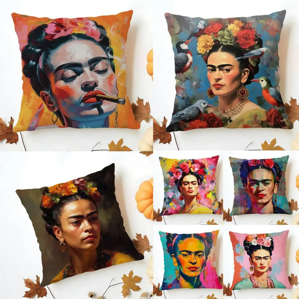 F-Fridas Painting Art Kissenbezug, waschbarer Leinen-Kissenbezug, weich, für Sofa, Bett, gemütliche Heimdekoration