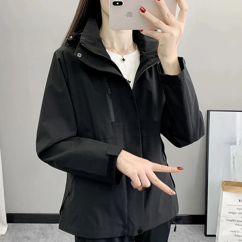 

2026 New Arrival Autumn Spring Women's Waterproof Windproof Hiking Jacket Solid Zipper Lapel Hooded Sports Outerwear Outdoor Top