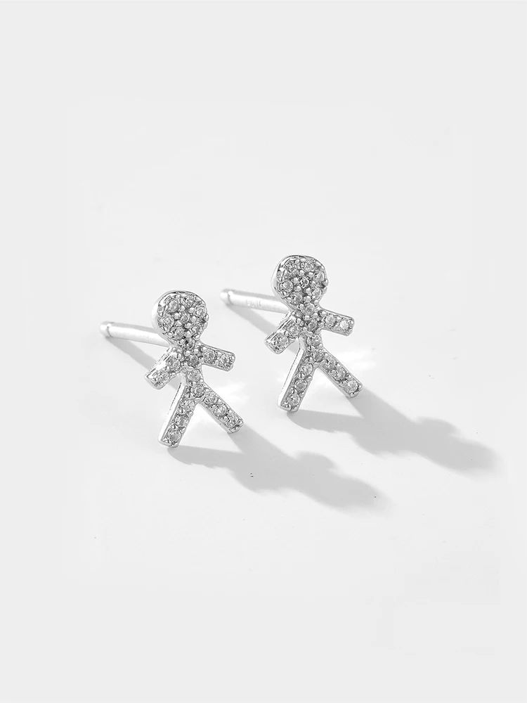 DPLAOPA Women New 100% 925 Sterling Silver Boy Zircon Small Stud Earring Clips Piercing 2024 Cute Fashion Fine Jewelry