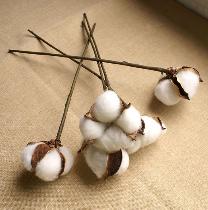 Wedding Decor White Head Dried Cotton Stems Long Lasting Artificial Cotton Flowers Artificial Cotton Heads Dried Flower Stems