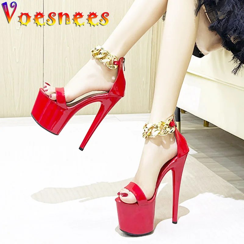 2022 Newest Chain Style Models Stage Show Women Sandals Summer Party Wedding Shoes Sexy Fashion Platform Stripper Stiletto Heels