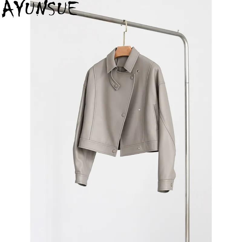 AYUNSUE Real Leather Jacket Woman Short Motorcycle Sheepskin Jackets Luxury Commute Women Coats Spring Autumn Woman Clothes 코트