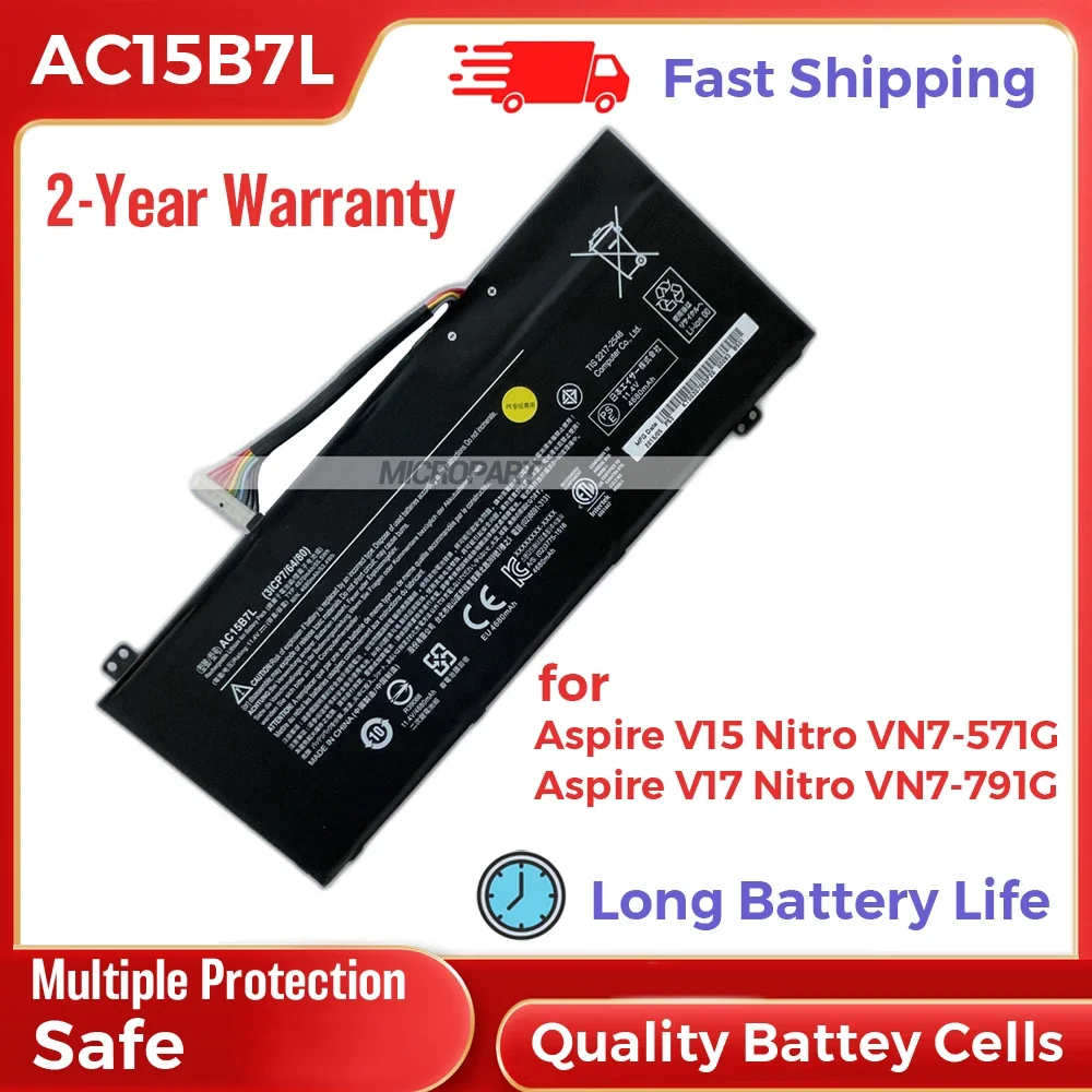 AC15B7L Laptop Battery Replacement for Acer Aspire V15 Nitro VN7-571G Aspire V17 Nitro VN7-791G 11.4V 55.5Wh Long Battery Life