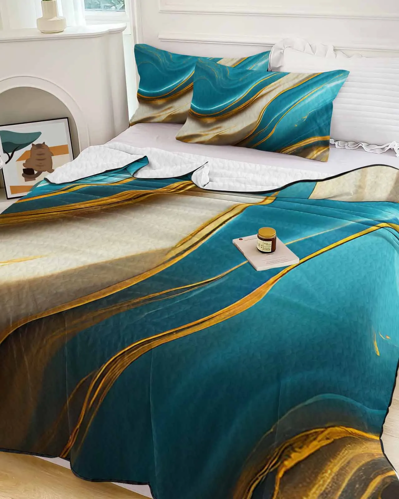 

Marble Texture Aqua Green Cooling Blankets Air Condition Comforter Lightweight Summer Quilt for Bed Breathable Soft Thin Quilt