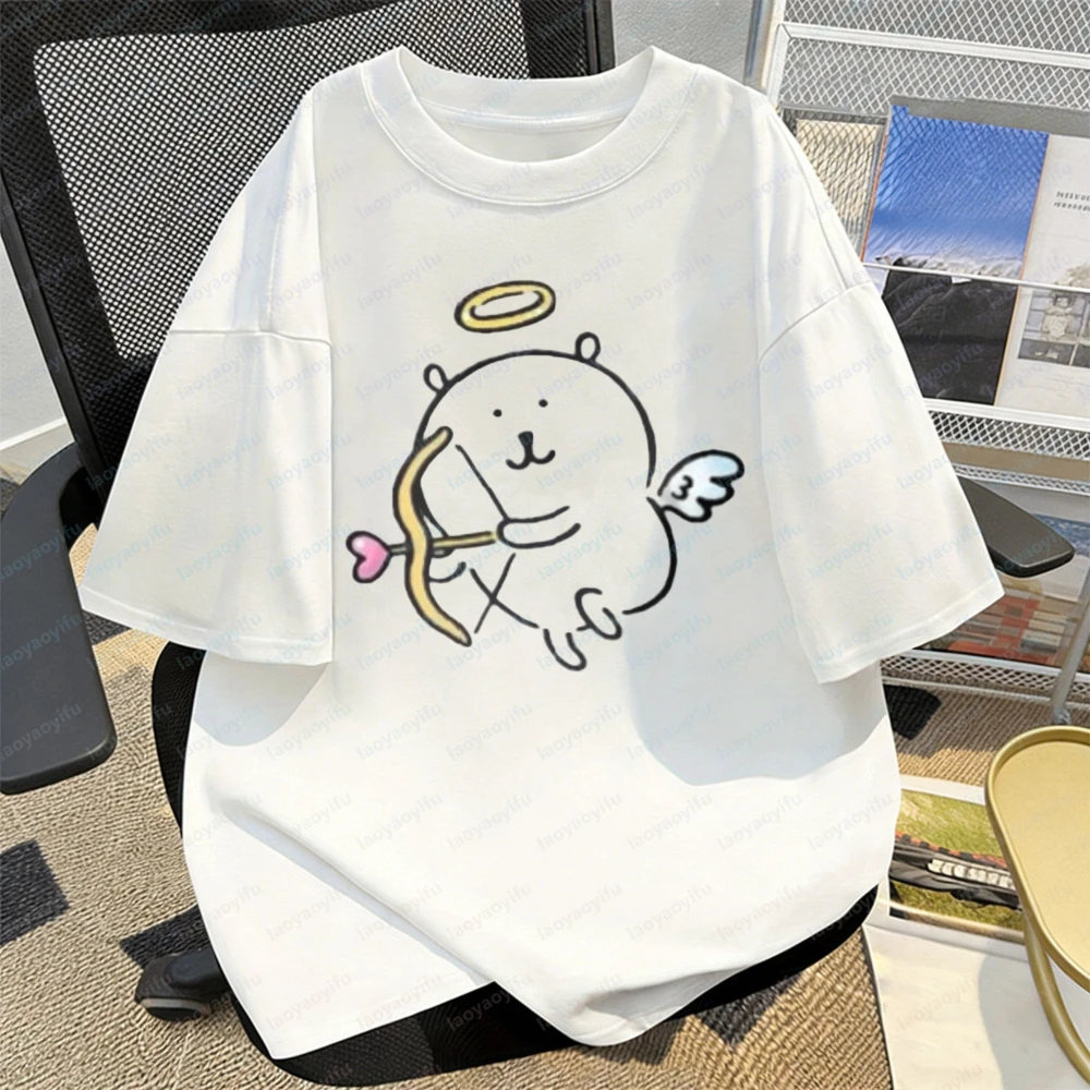 Joke Bear Positive Vibes Cotton Tee Cute Thumbs-Up Fashion Meme Shirt for Men Cartoon Y2K Streetwear All-match Clothes for Women