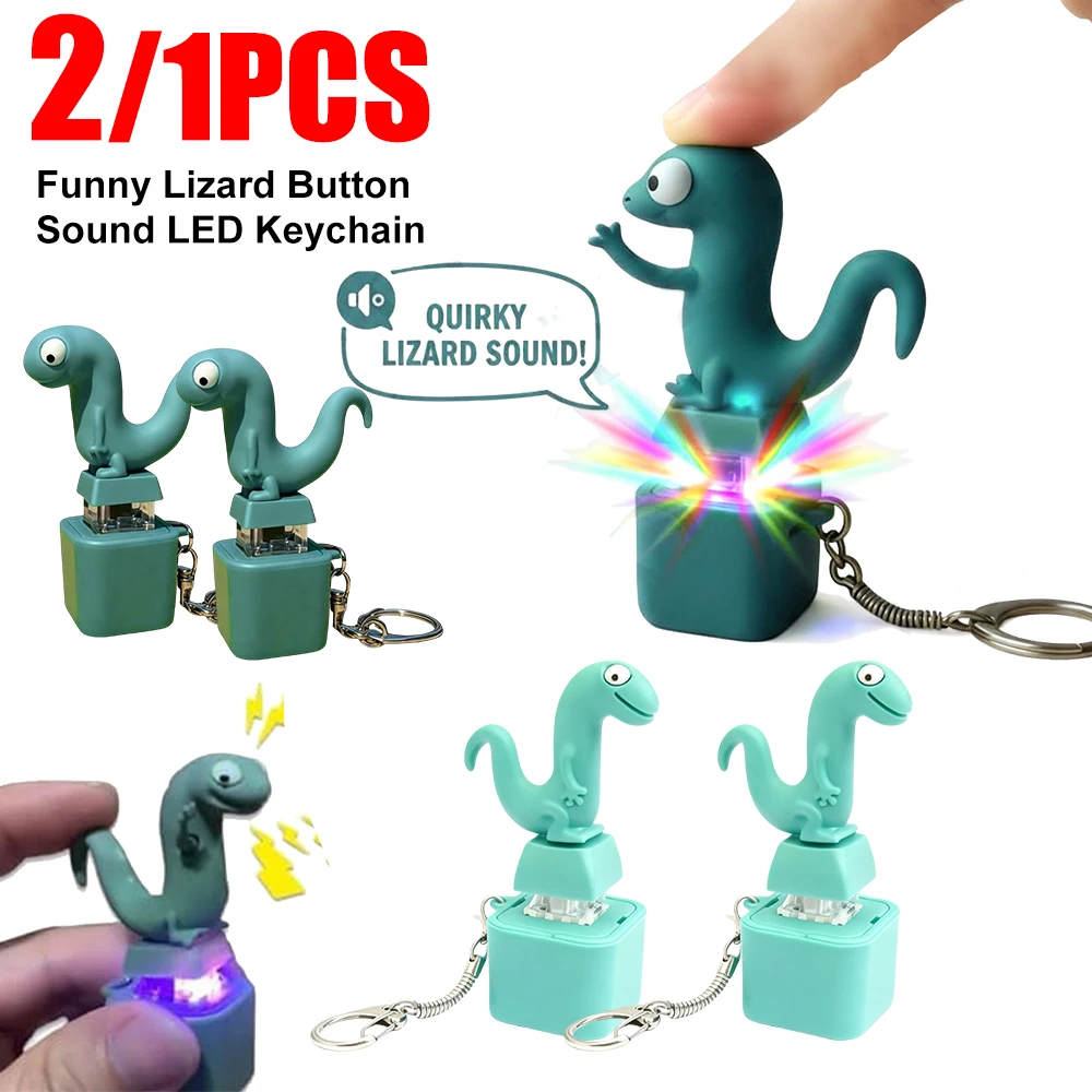 1/2PCS Eidechse Taste Sound LED Schlüsselbund Wiederaufladbare Lustige Clicking Stimme Licht Schlüsselanhänger Stress Relief Clicker Schlüssel Ring anhänger