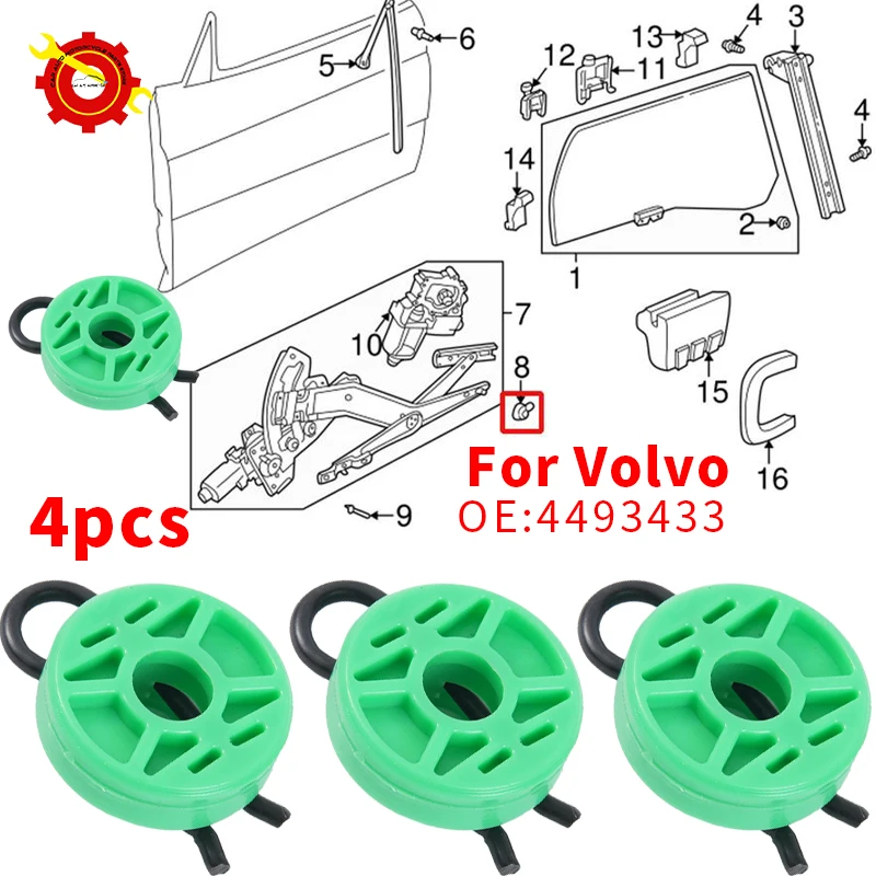 4PCS 83343433 Car Door Power Window Regulator Guide Retainer Clip Slider 4493433 93246015715 For Saab Volvo 850 S70 2000 Part