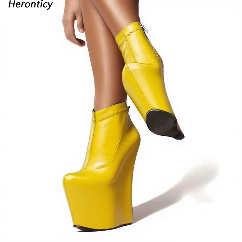 

Handmade Women Winter Ankle Boots Matt Ultra High Wedges Heels Round Toe Beautiful Yellow Pink Cosplay Shoes Ladies US Size 5-15
