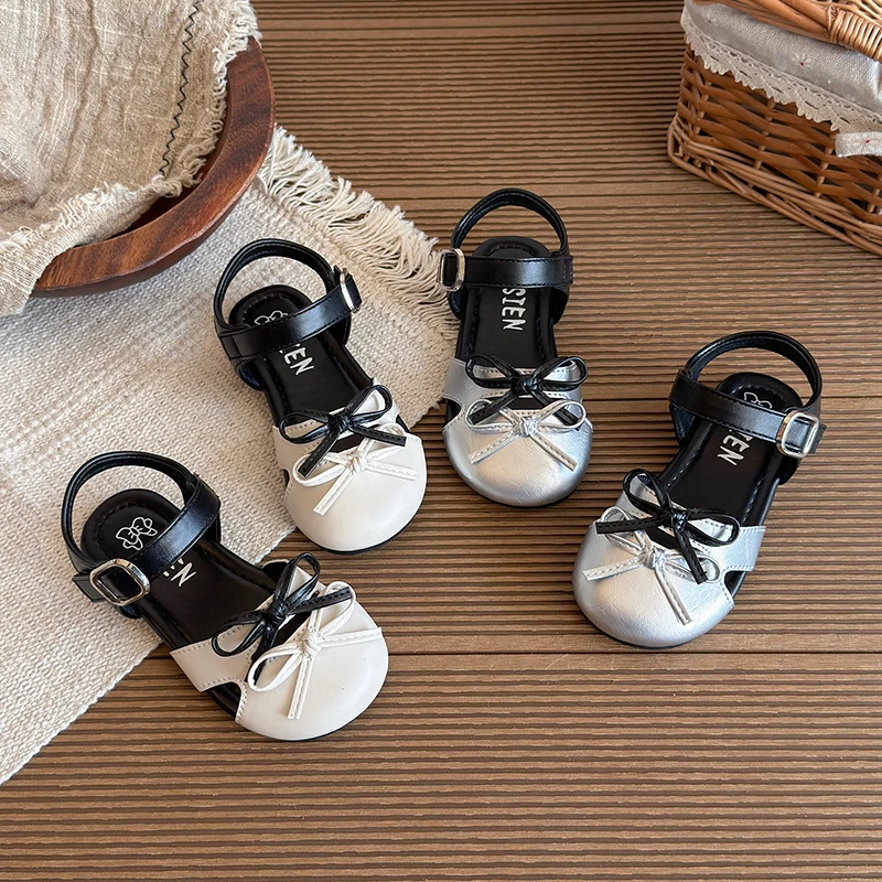 

Summer Girl's Princess Shoes Bowknot Hook-loop Sweet Trendy Kid's Flat Shoe Solid Colors Anti-slip Daily Versatile Children Shoe