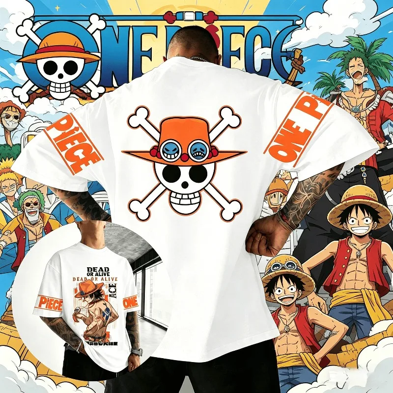 

Футболка One Piece Ace с аниме-принтом, мужская и женская, хлопковая, с коротким рукавом, летняя, повседневная, с графическим рисунком, новинка 2026, уличная одежда, мультяшный принт, Y2K