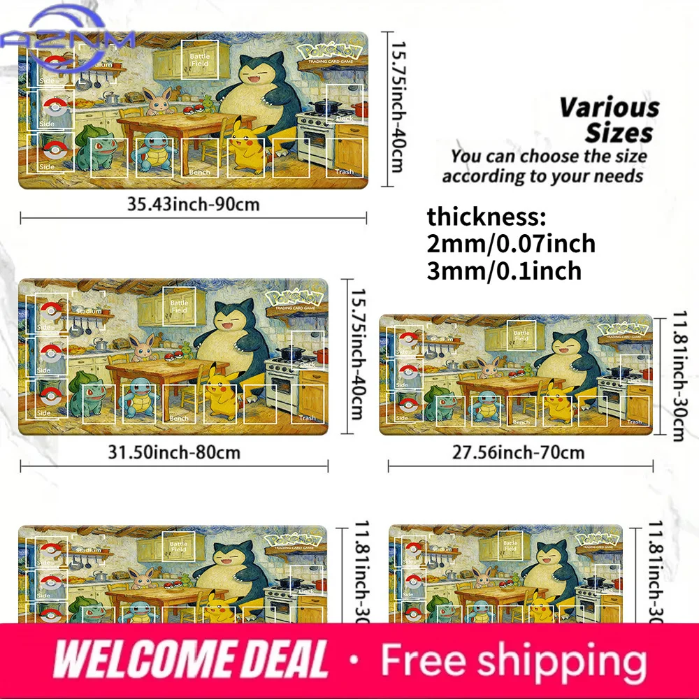 Cozy Kitchen Snorlax Pokemon TCG Battle Playmat Large Non-Slip Gaming Mouse Pad Desk Table Mat