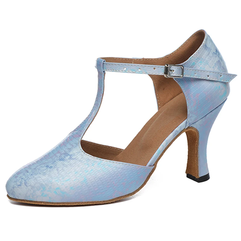 Customsize Light Blue Close Toe Vegan Women Latin Ballroom Tango Suede Soft Soft Wear Indoor Dancing Party Shoes On Promotion