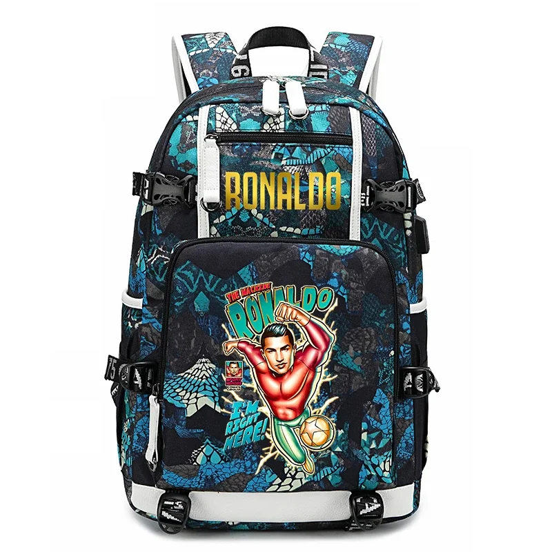 Ronaldo head print children's schoolbags youth backpacks outdoor travel bags suitable for boys and girls