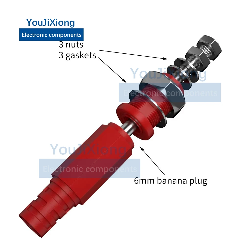 5PCS High Current 50A Pure Copper Jack 6mm Panel Socket M6 * 37 Banana Wiring Post with Elastic Stick Plug