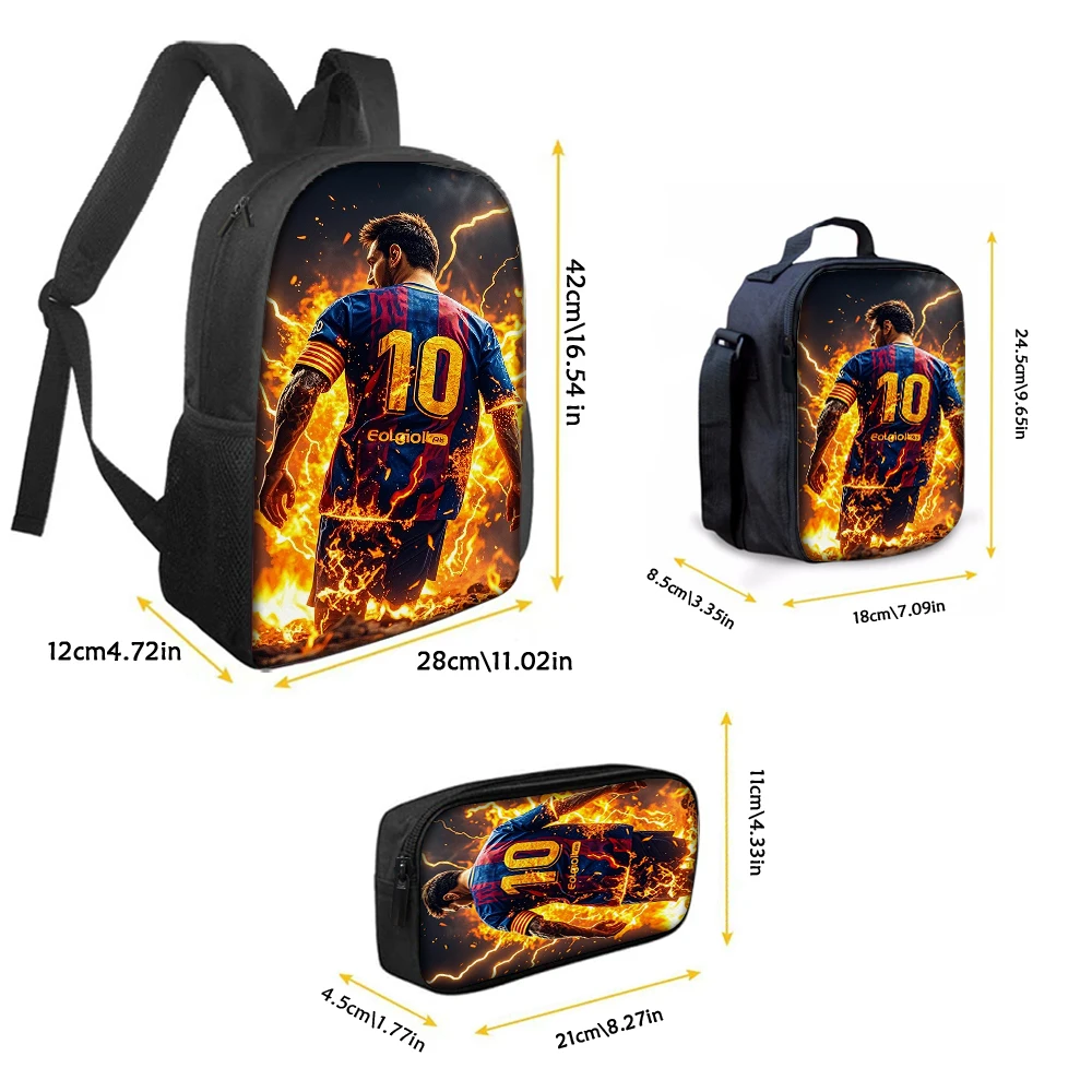 3PCS No.10 Football Player Backpack Set | Large Capacity Casual Backpack with Matching Clutch & Tote Bag, Ideal for Daily Use
