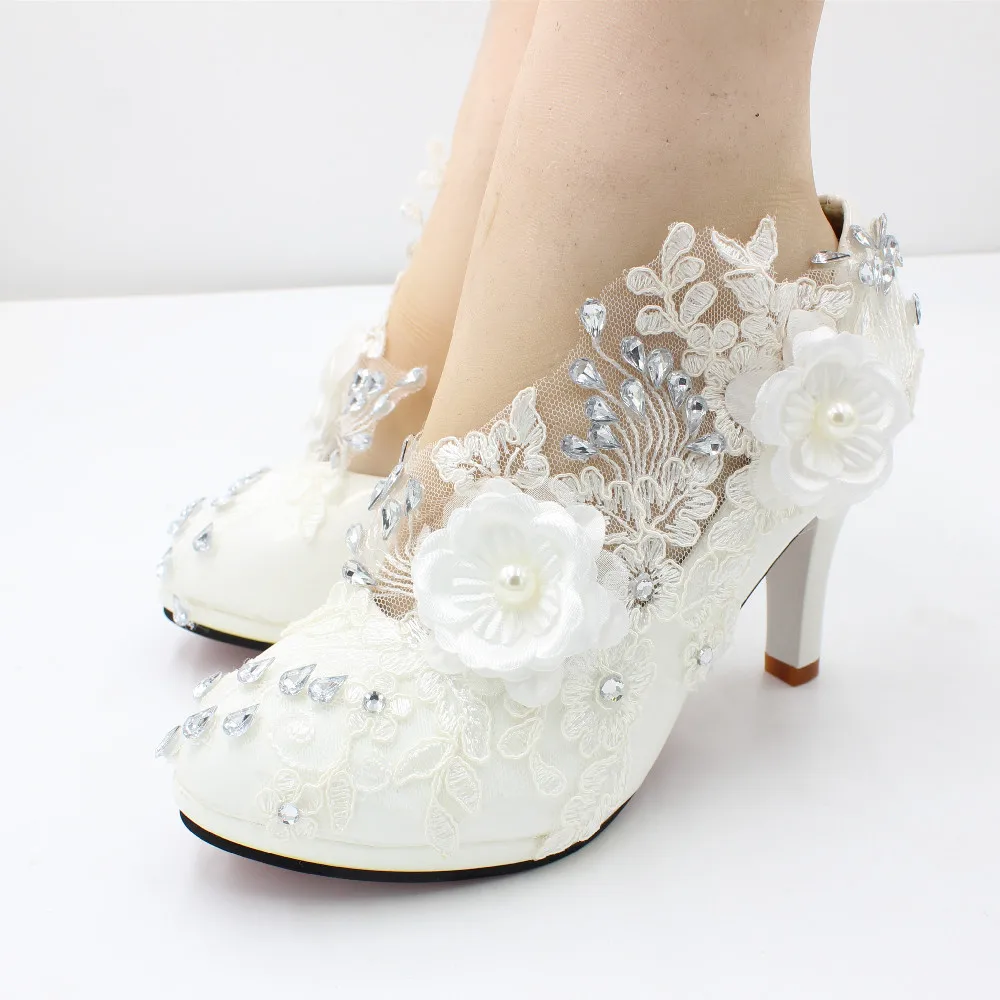 2022 New lace high-heel bridal shoes Three-dimensional flower decoration women\'s shoes large size white wedding shoes BH2206