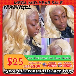 32inch 250% 13x6 HD Lace Frontal Wigs Melt Skins Natural Scalp 613 Blonde Body Wave Wig HD Lace Closure Human Hair Wigs Glueless
