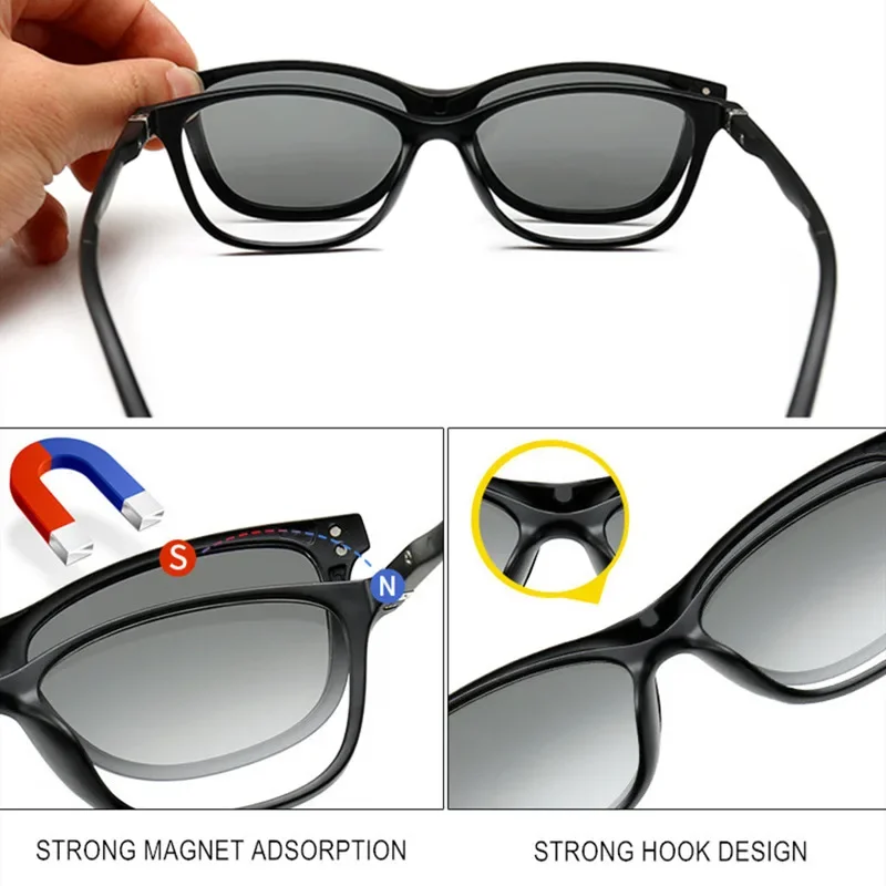 6 In 1 Prescription Glasses With Magnetic Clip-on Sunglasses Men Women High Clear Lenses Custom For Myopia And Astigmatism UF160