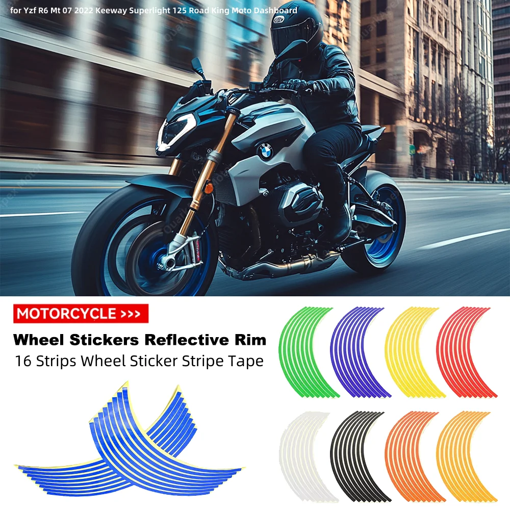 16 Strips Wheel Sticker Stripe Tape Bike Motorcycle 17 18 inch for Yzf R6 Mt 07 2022 Keeway Superlight 125 Road King Moto Dashbo