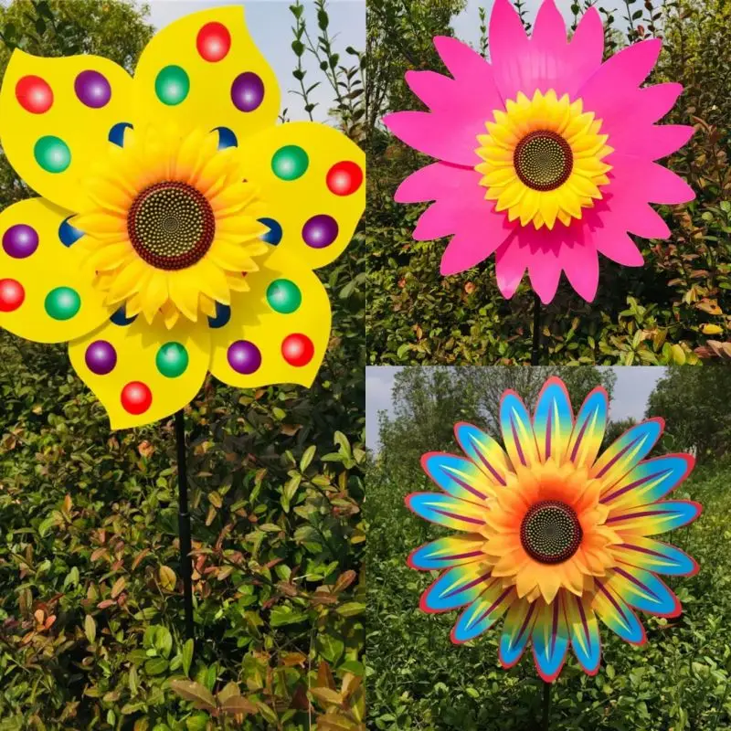 Sunflower Wind Spinner Stake Rotating Windmill Standing Pinwheel Outdoor Garden Yard Lawn Party Picnic Landscape Decoration