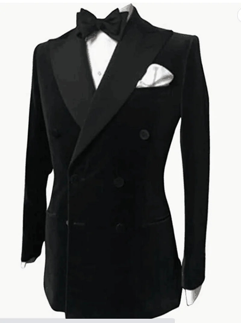 Black Velvet Wedding Men Suits Blazer Business Groom Wear Tuxedo Jacket Formal Costume Homme Party Double Breasted Only Coat