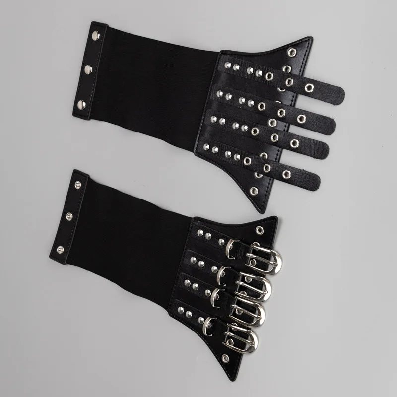 여성용 신축성있는 허리띠 버클 스터드 장식 겉옷 여성용 거들 프레스 버튼 연결 Cummerbund 의류 액세서리