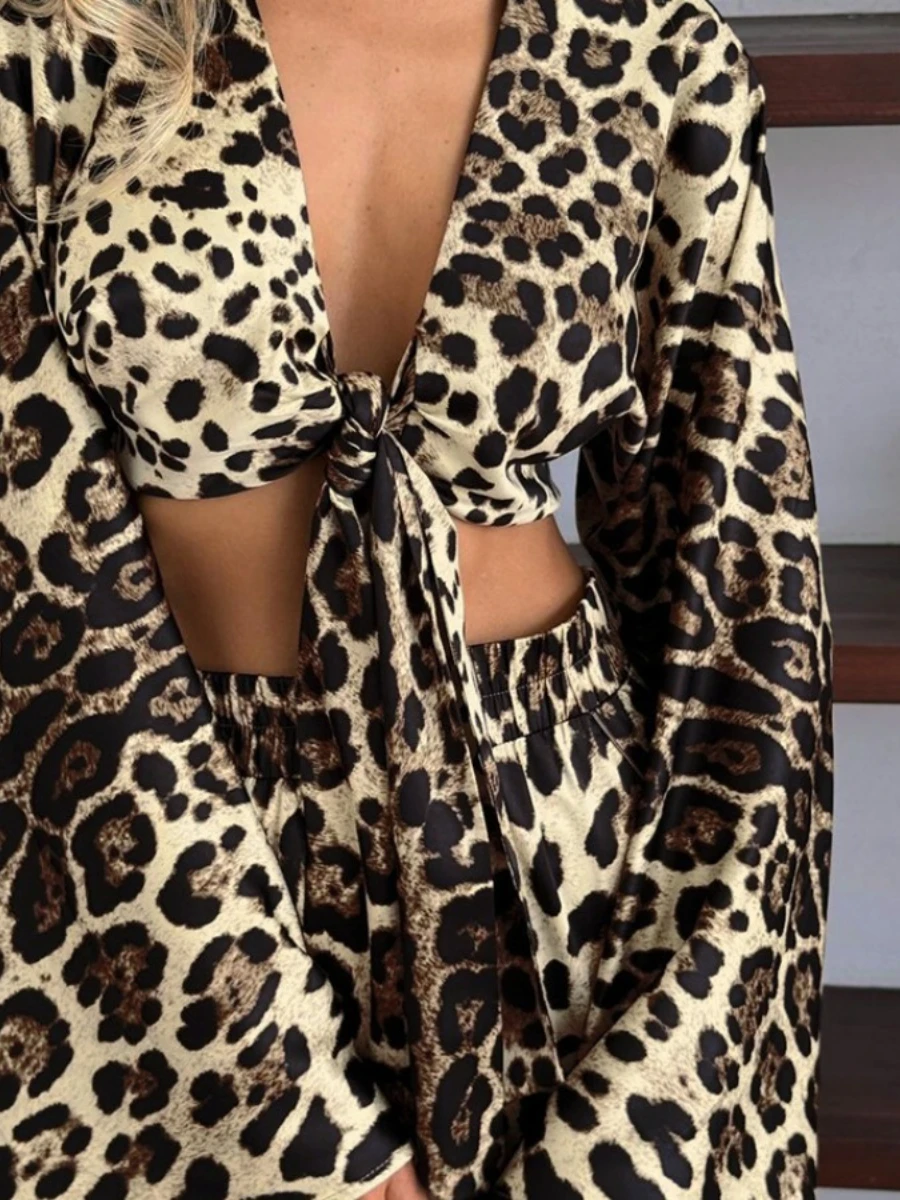 Mozuleva  Women\'s Home Clothes 2 Piece Sets Long Sleeve Loose Sleepwear Leopard  Fashion Casual Suits Female  sexy Pajamas