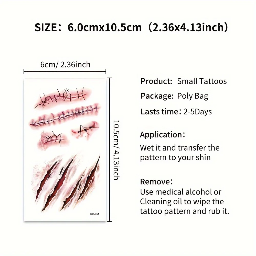 20 ورقة للهالوين ثلاثية الأبعاد ندبة وهمية الوشم المؤقت للبالغين ، الرعب الوشم وهمية للجسم الوجه حفلة تنكرية المزحة