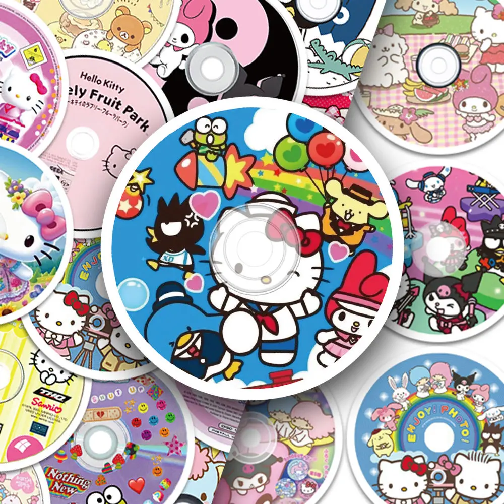 50PCS Sanrio Cartoon Cute Disc Stickers HelloKitty Kuromi Decoration Cell Phone Case Mug Luggage Guitar Stickers Wholesale