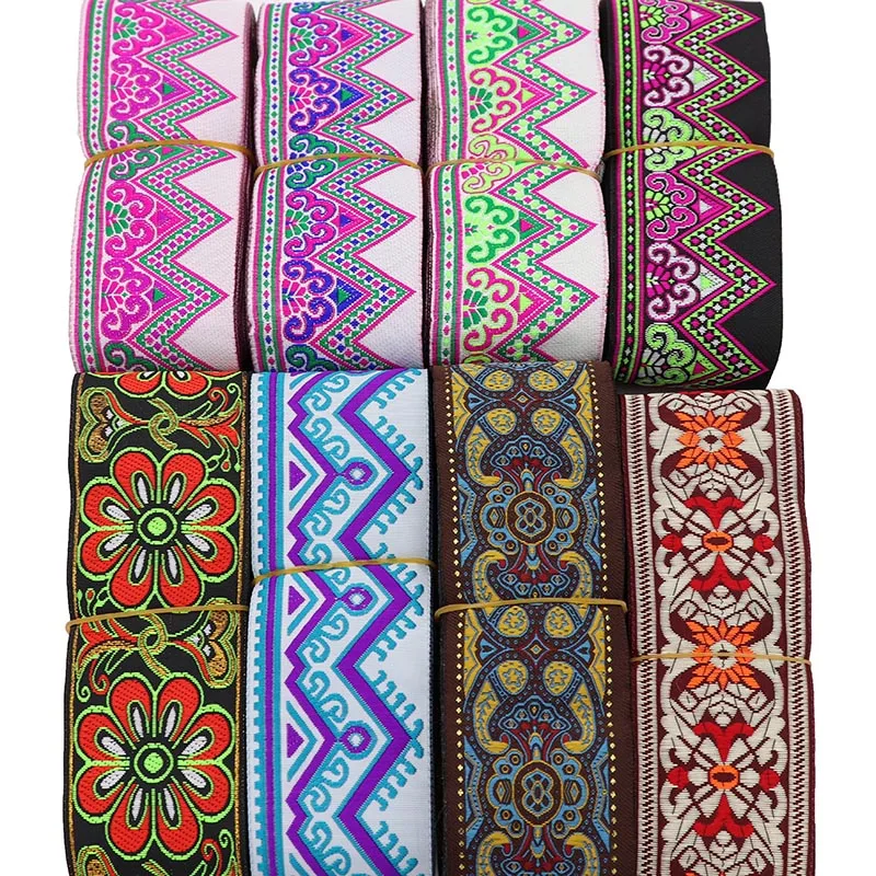 5cm 7 Yards Woven Jacquard Ribbon Geometric Pattern Ethnic Embroidery Webbing Lace Trim For Curtain Clothing DIY Sewing Farbic